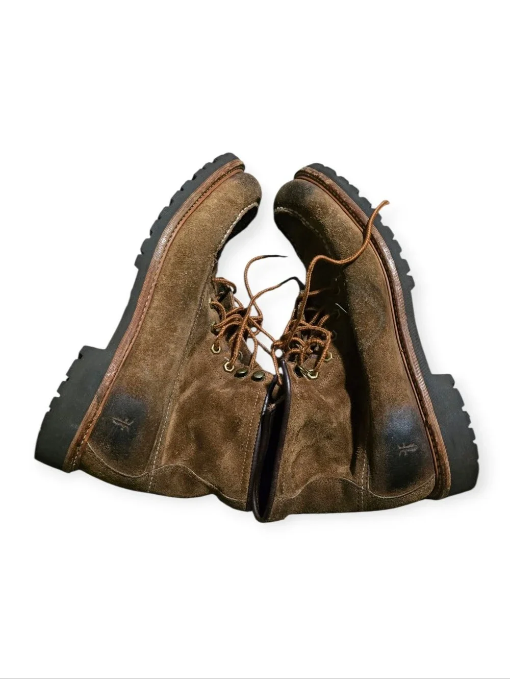 Suede Lace-Up Work Boots in Olive Brown